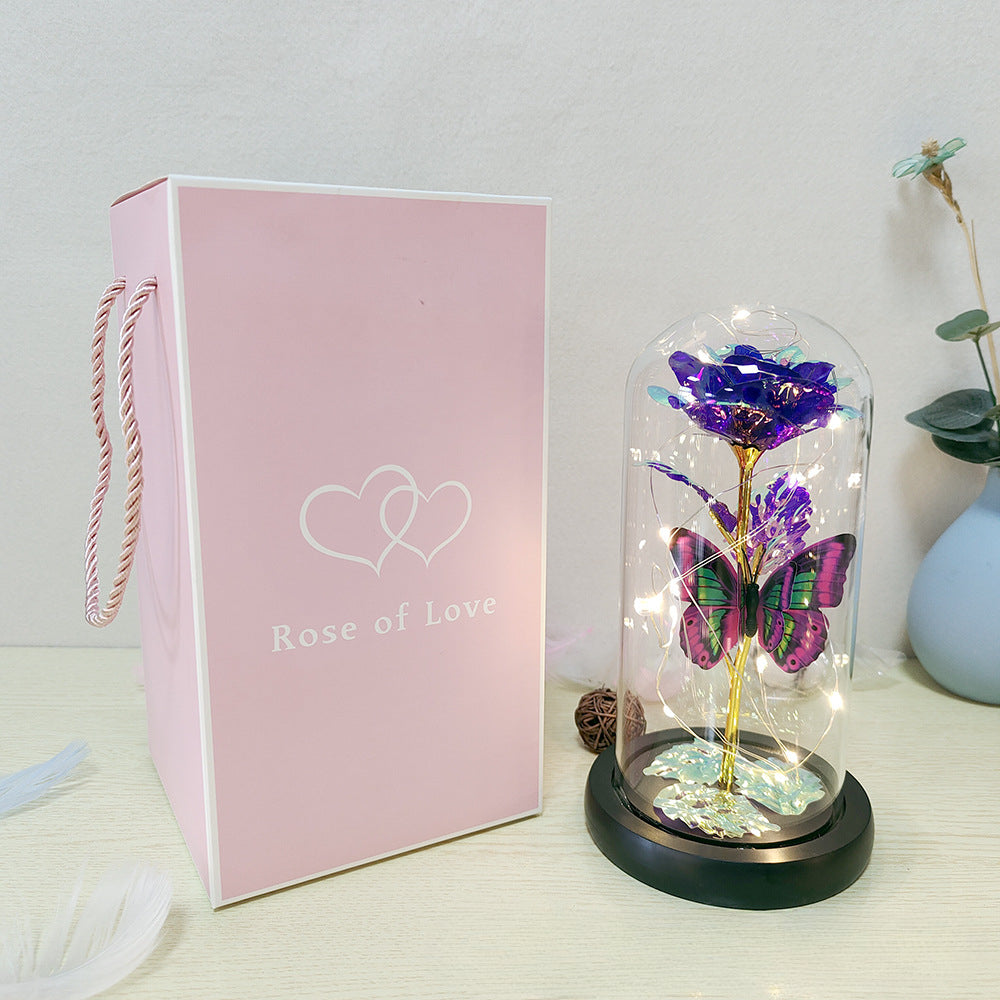 Wholesale Gold Leaf Rose Flower Preserved Flower Glass Cover Ornaments